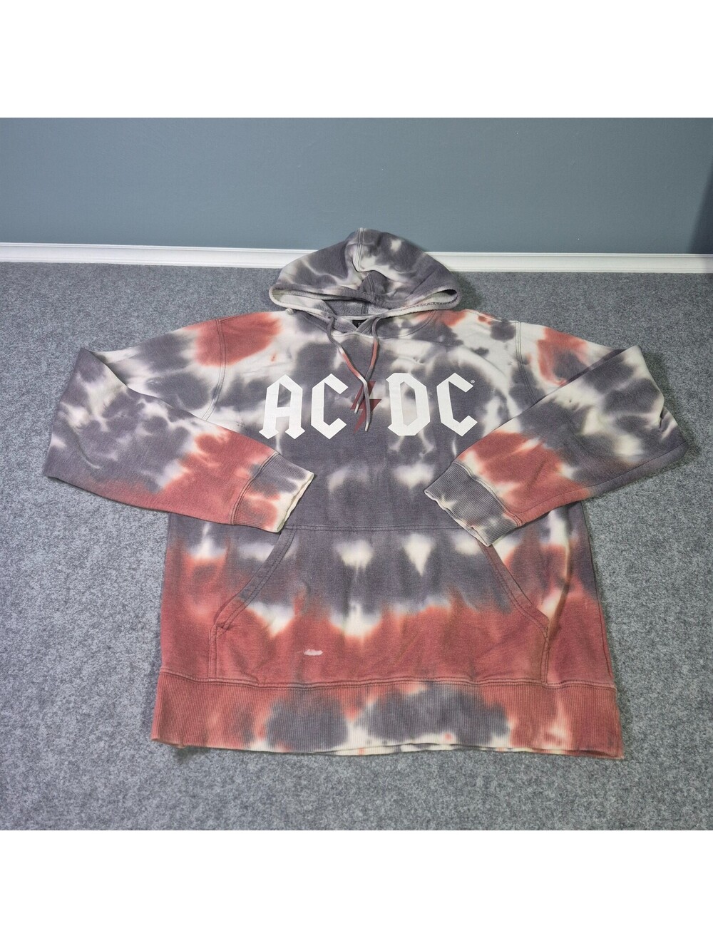 AC/DC Hoodie Mens Med Multi Color  Tie-Dye Kangaroo Pocket Pullover